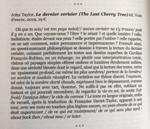 article sur Dernier Cerisier par Olivier Massé--Diérèse n°76